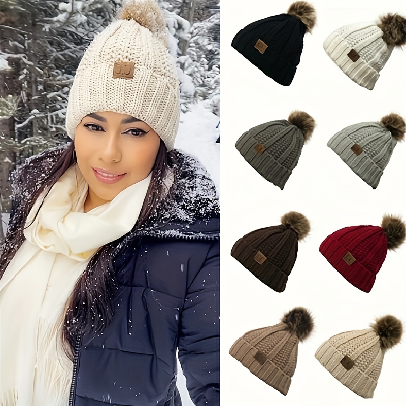 2023 New Women Winter Hat Fashion Beanie Cap Scarf Set Thick Warm Windproof  Hats For Female Casual Rabbit Fur Blend Knitted Hat