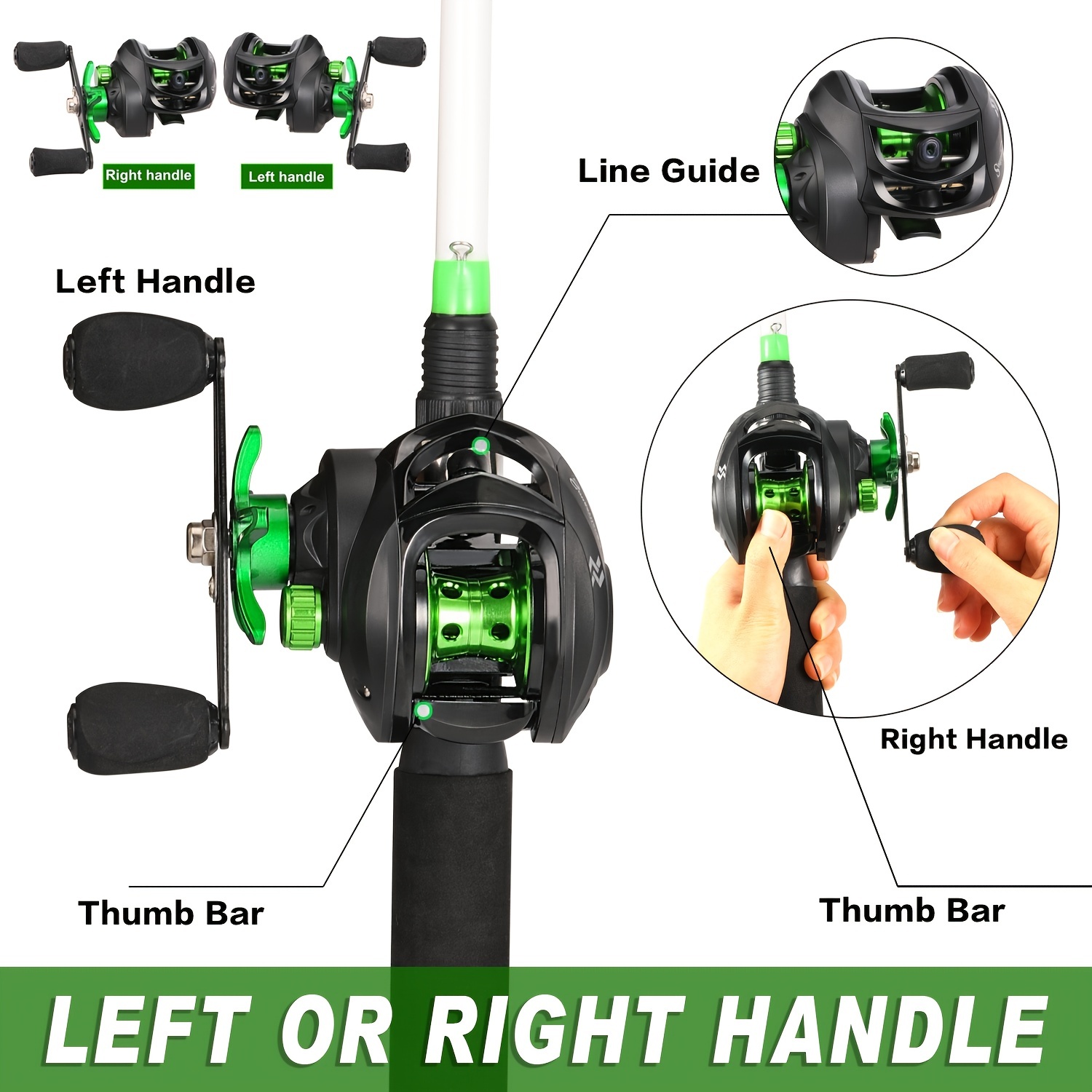 Sougayilang Fishing Baitcasting Reels 7.3:1 Gear Ratio with Magnetic Braking System Fishing Reels, Size: Left Hand, Green