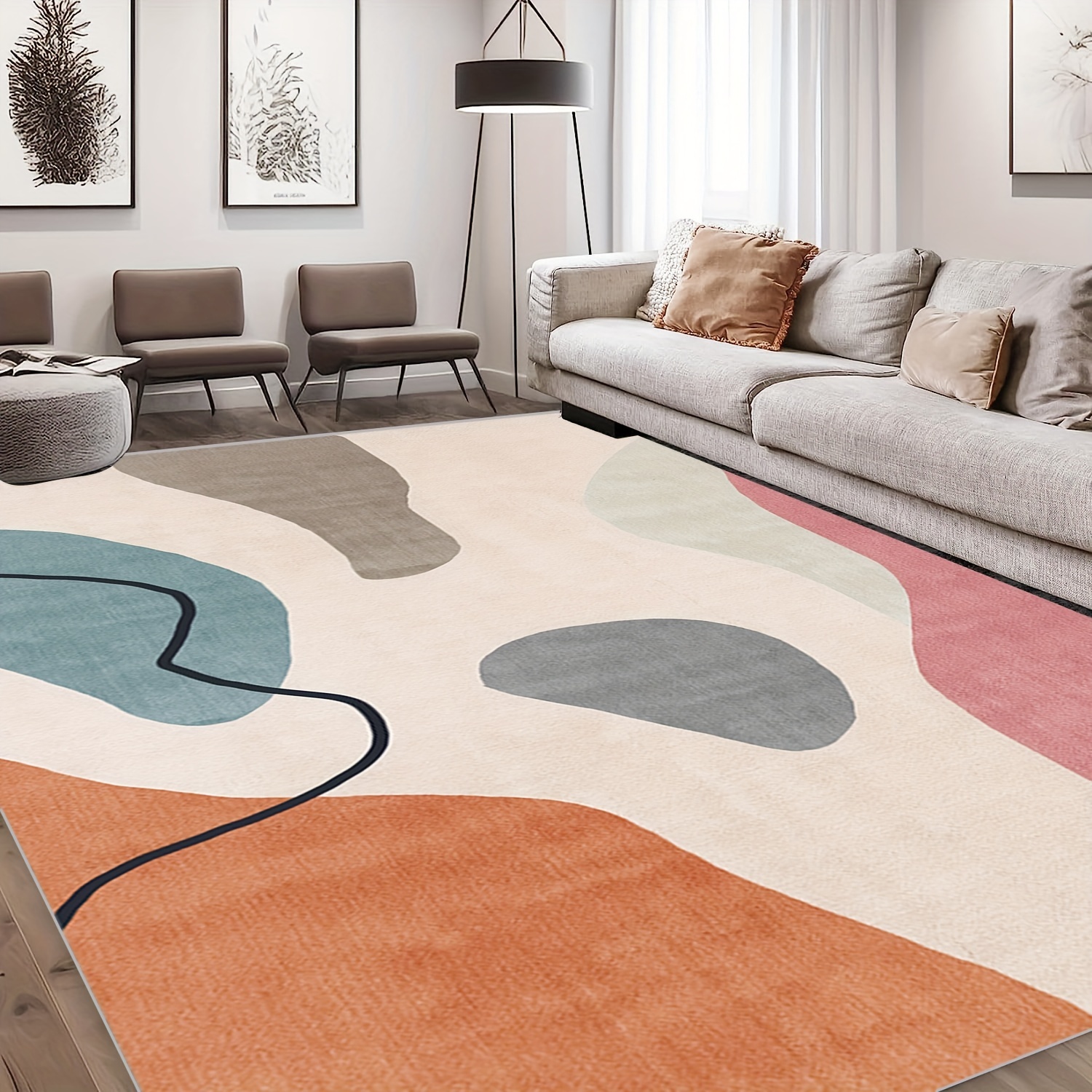 3' x 4' Modern Rectangular Area Rug with Abstract Painting Living Room  Carpet