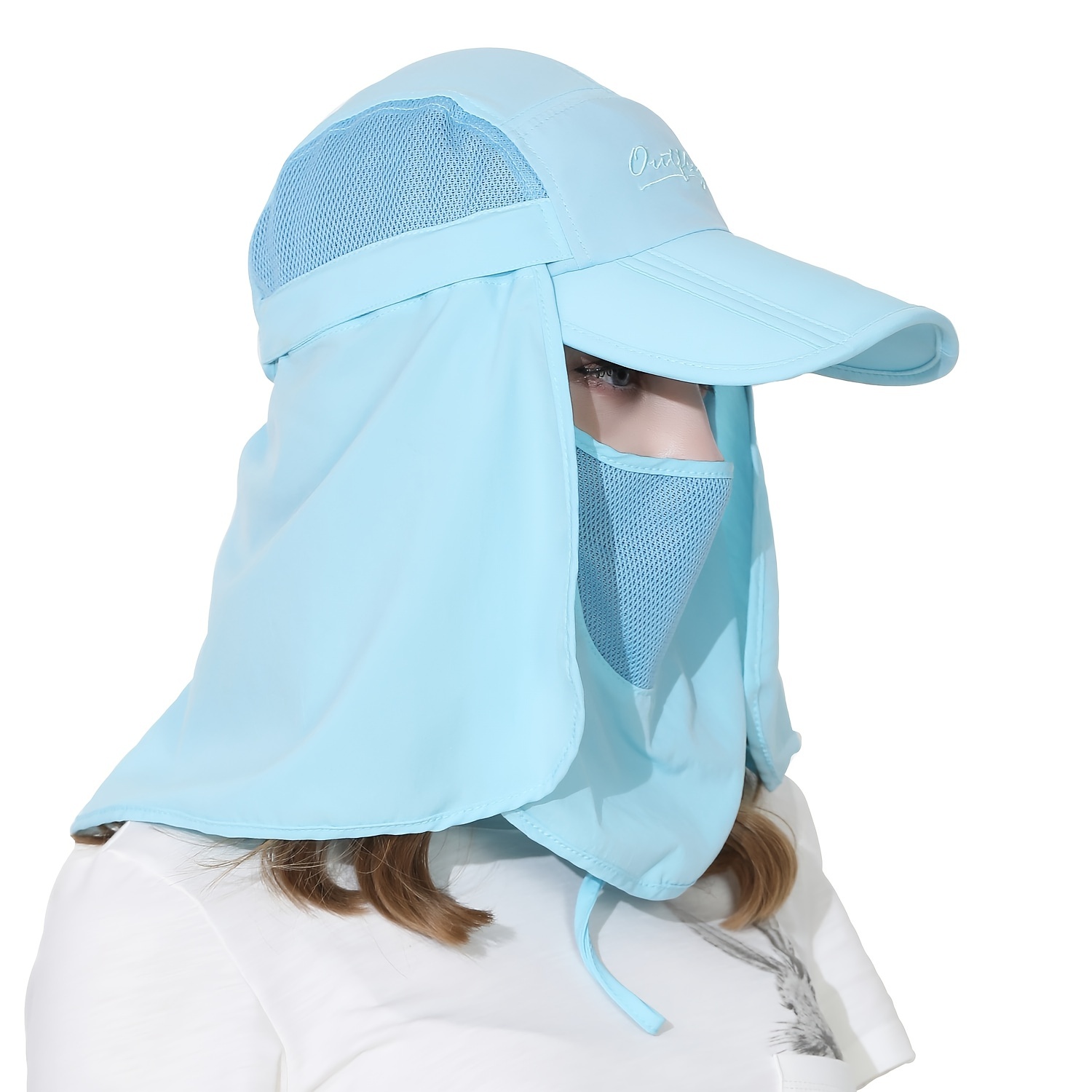 Sun Protection Baseball Hat with Shawl & Mask, Breathable Foldable UPF 50 for Hiking Camping Fishing Hunting,Temu