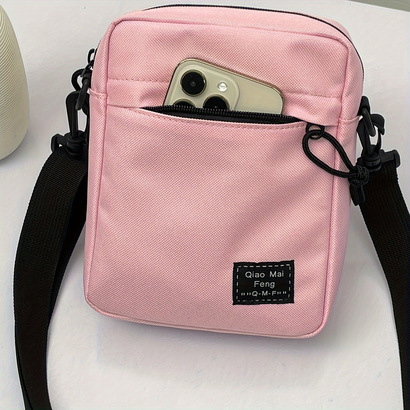 TEMU Fashionable Nylon Women's Crossbody Bag Mini Square Bag Plain Color Shoulder Tote
