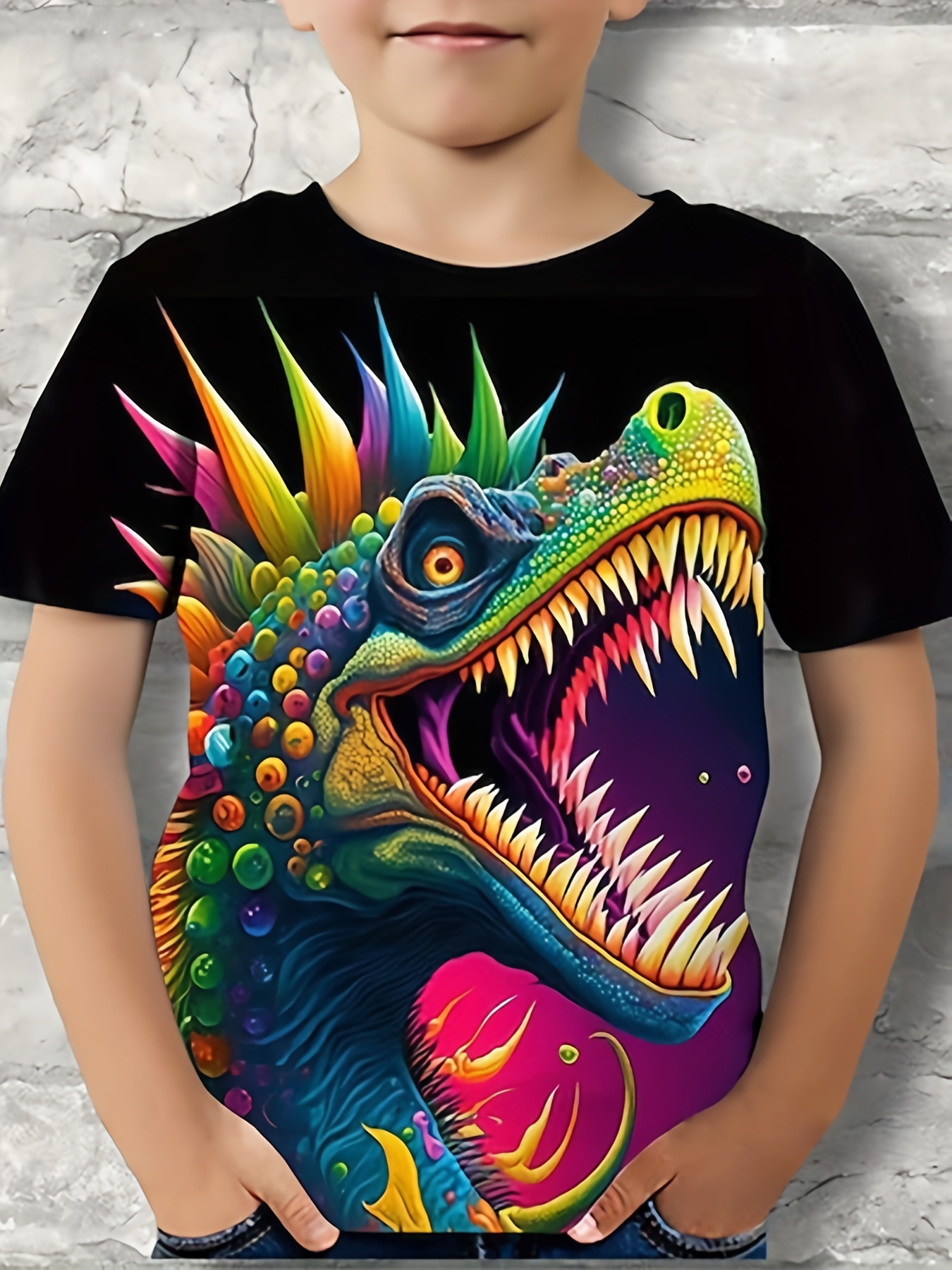 Boys' Dinosaur T-Shirt - 3D Digital Print, Breathable & Stretchy Fabric,  Perfect for Summer Outdoor Activities