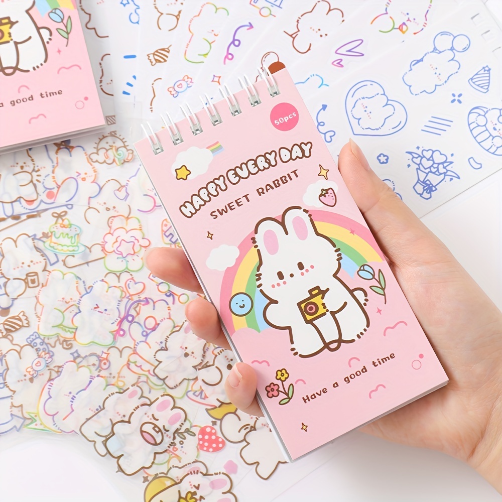 4 Sheets/Pack Kawaii Rabbit and Bear Series Cartoons Paper Ledger Stickers  Cute Hand Account Decorative Materials DIY Stickers - AliExpress