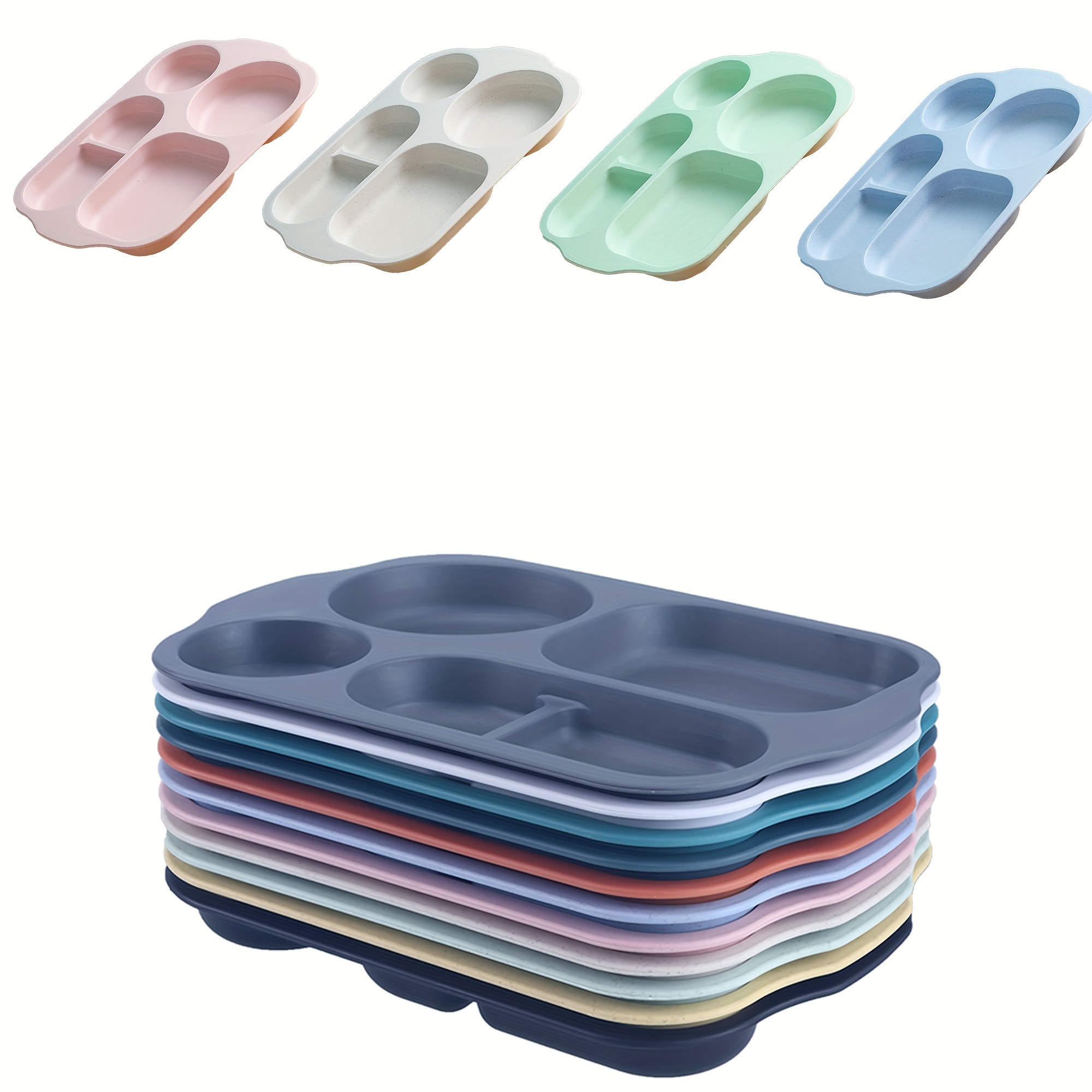 8 Pcs Large 12 Inch Unbreakable Divided Plates Section Plates Kids Food  Tray 5 Compartment Plates Wheat Straw Toddlers Lunch Trays for Kid Toddler
