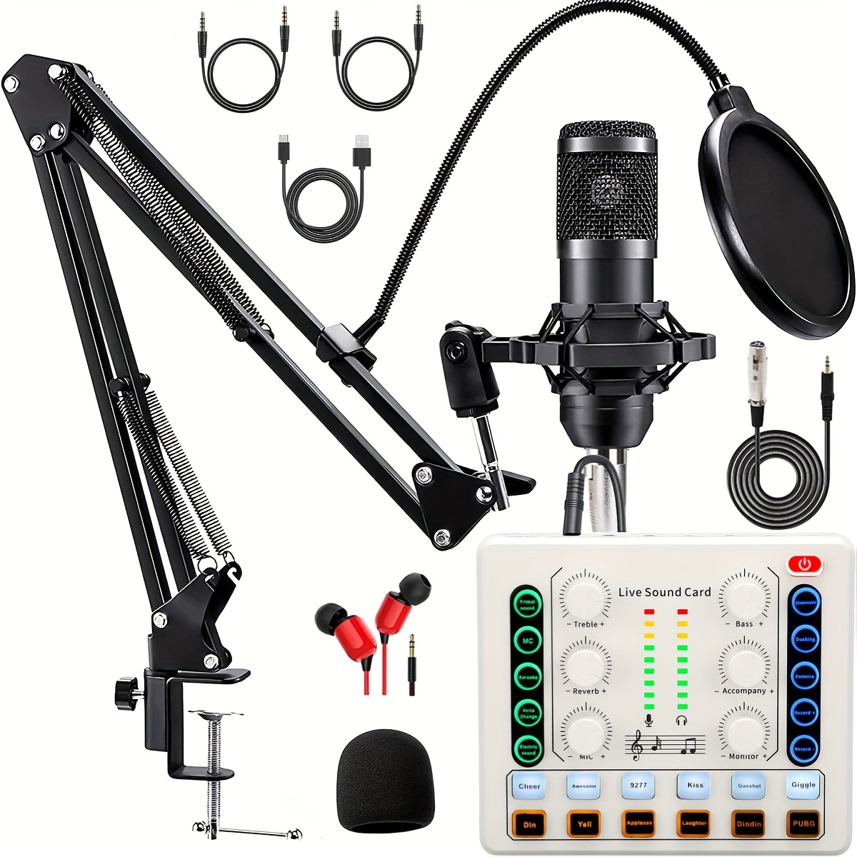 Podcast Equipment Bundle All-in-One Audio Interface Sound Card Podcast  Production Studio with 48V Phantom Power, Condenser Microphone for Live  Streami