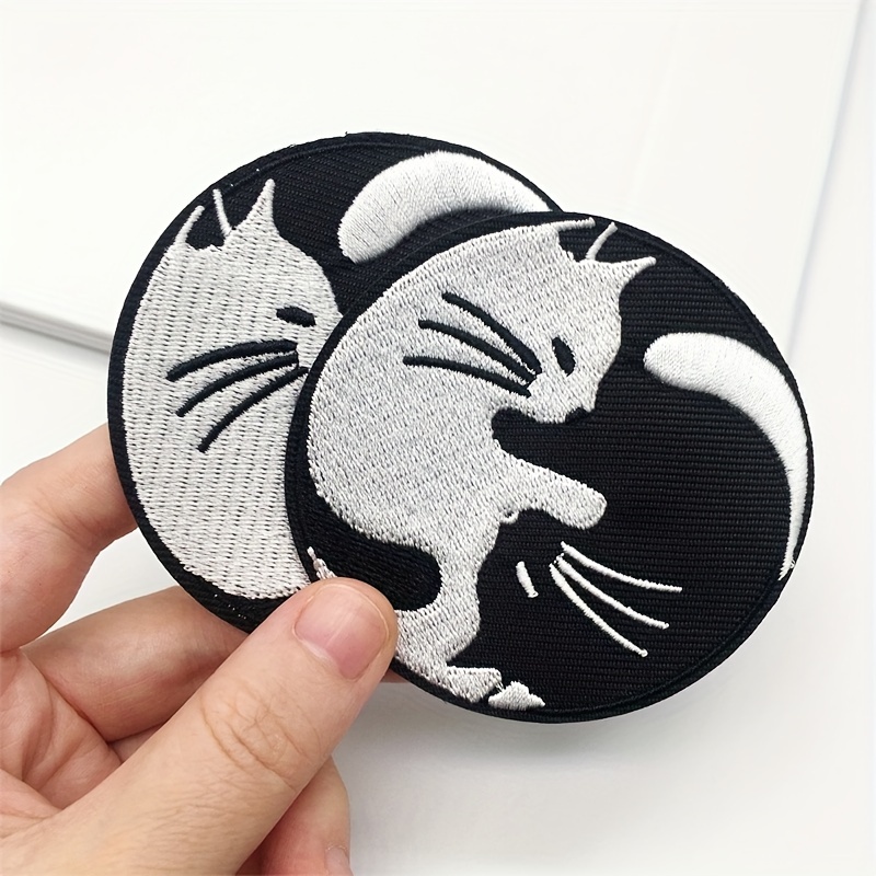 Black And White Cat Patches For Clothing Embroidered Iron On - Temu