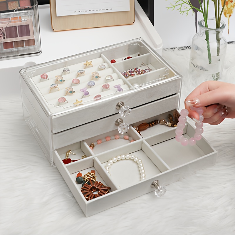 Vintage Acrylic Jewelry Organizer Box With 3 Drawers For - Temu