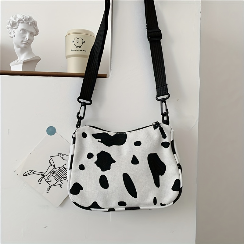Cow Print Canvas Crossbody Bag, Casual Zipper Square Purse, Women's  Shoulder Bag For Everyday - Temu