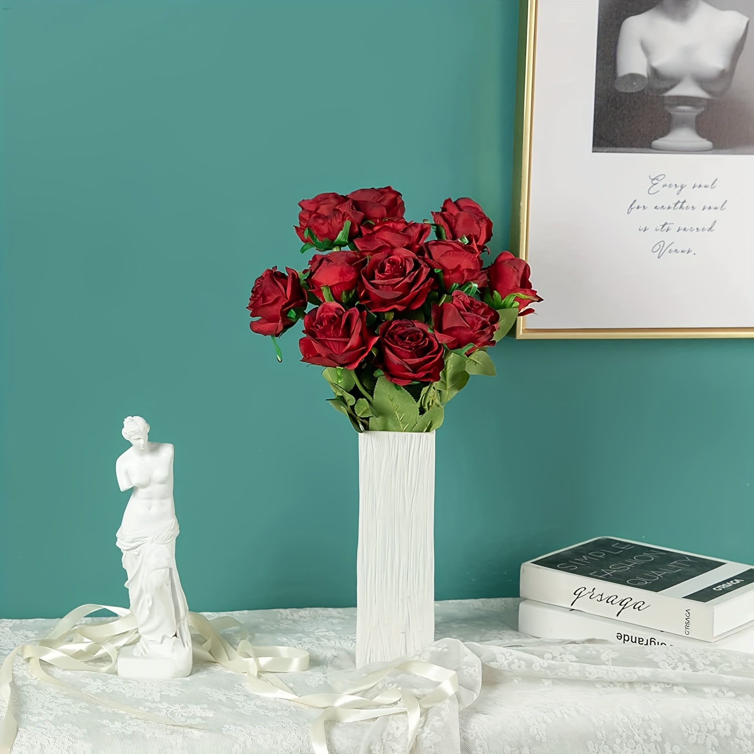 1pc, 39cm Bouquet Rose Bianche Artificiali Fiori Finti Fiori Seta  Artificiali Pieghettati Classici Decorazione Domestica Matrimoni Te  Accessori Fiori Finti, Alta Qualità E Conveniente