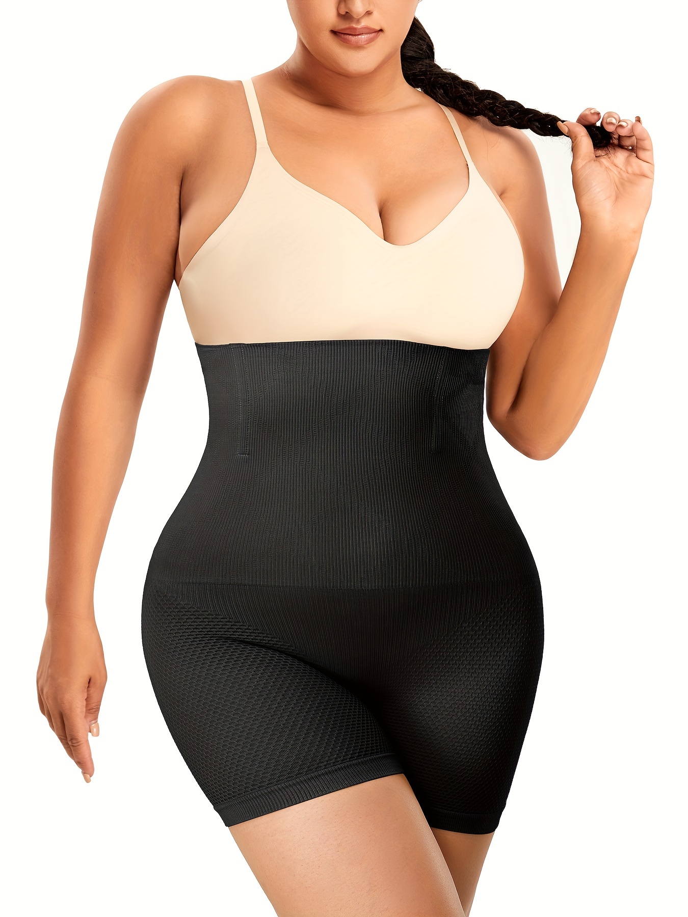Plus Size Sexy Shapewear, Women's Plus Breathable Tummy Control Padded  Invisible Hook & Eye Crotch Design Underdress Shaping Bodysuit