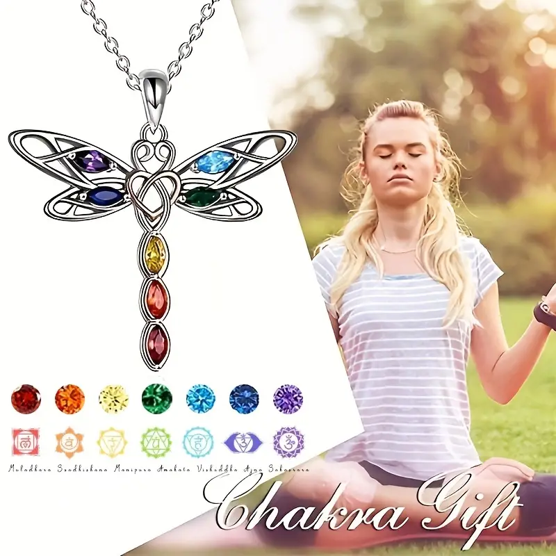 Elegant 7 Chakra Necklace Dragonfly Pendant Yoga Chakra - Temu