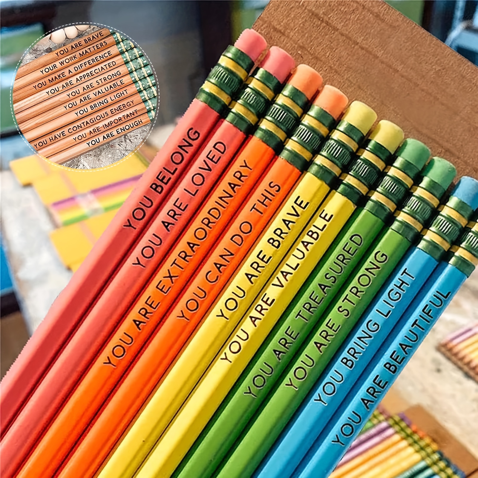 

10pcs Affirmation Pencil Set, Colored And Wood Color Pencil Set, Personalized Inspirational Compliment Wood Pencils
