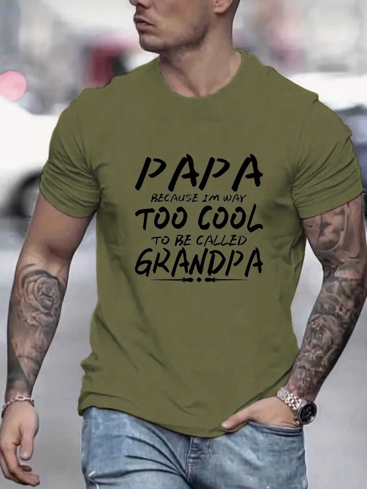 Men's 'papa Cool Grandpa' Print Round Neck T shirts Casual - Temu