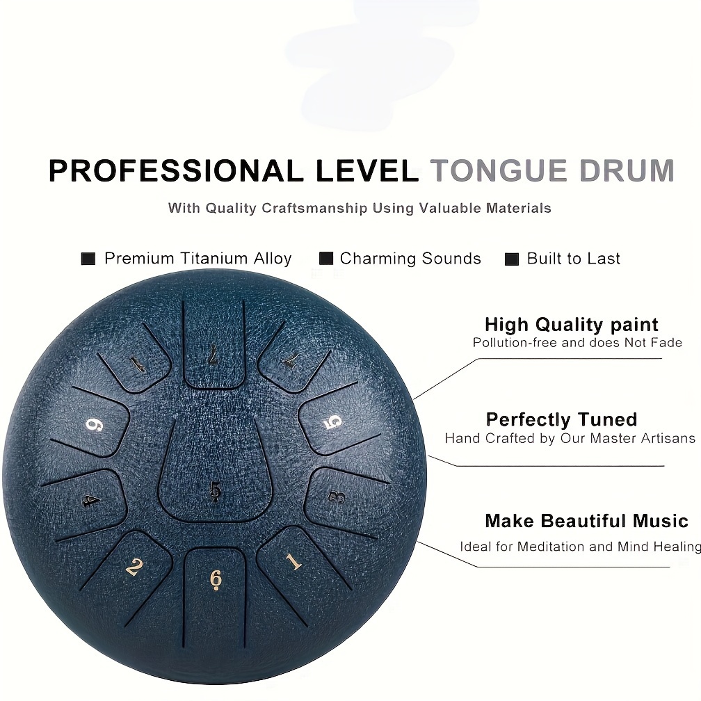 Steel Tongue Drum - 15 Note 14 Inch Tongue Drum - Tongue Drum Instrument -  Hand Pan Drums with Music Book, Steel Handpan Drum Mallets and Carry Bag, D