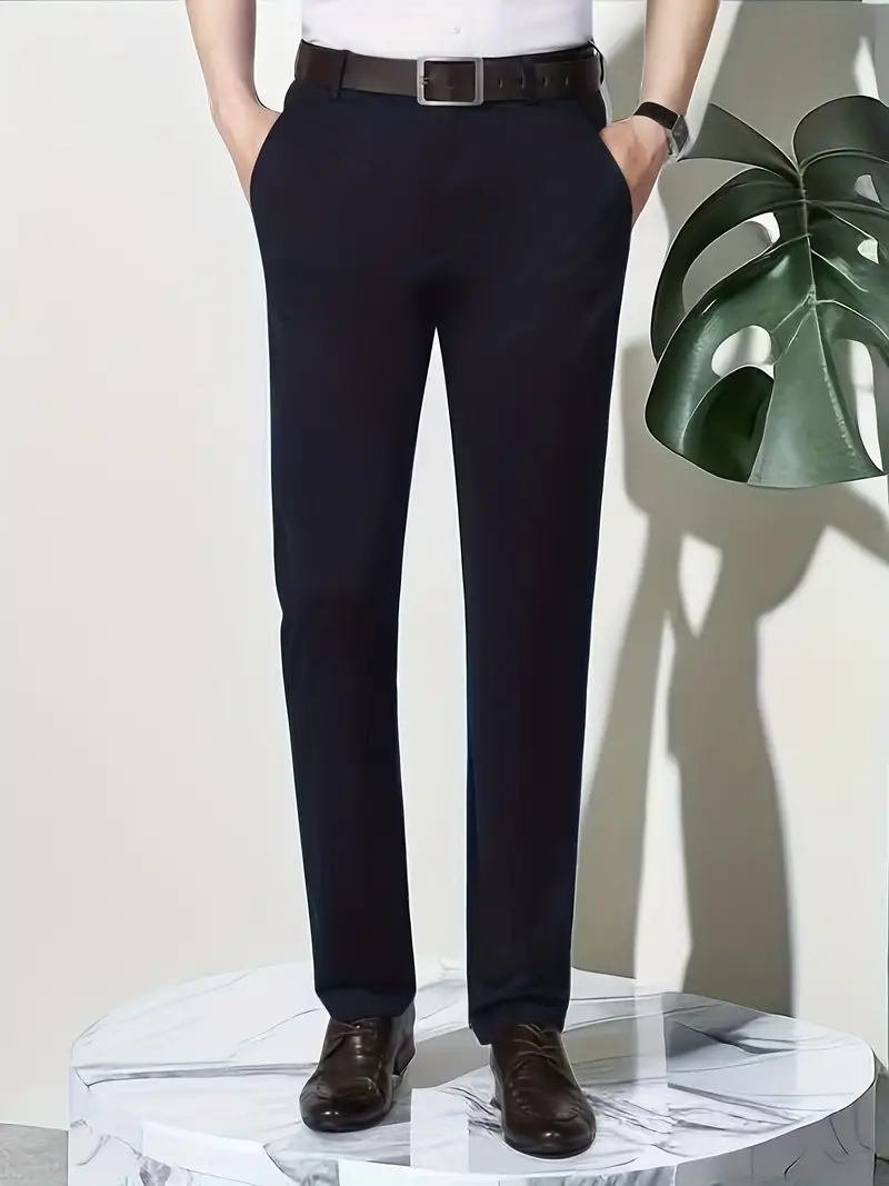 Classic Design Dress Pants Men's Formal Solid Color Slightly