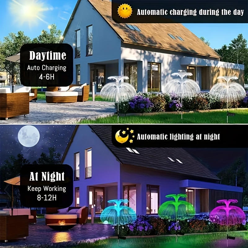 2pcs outdoor led waterproof solar jellyfish fiber optic light for garden lawn and courtyard christmas halloween decorations details 2