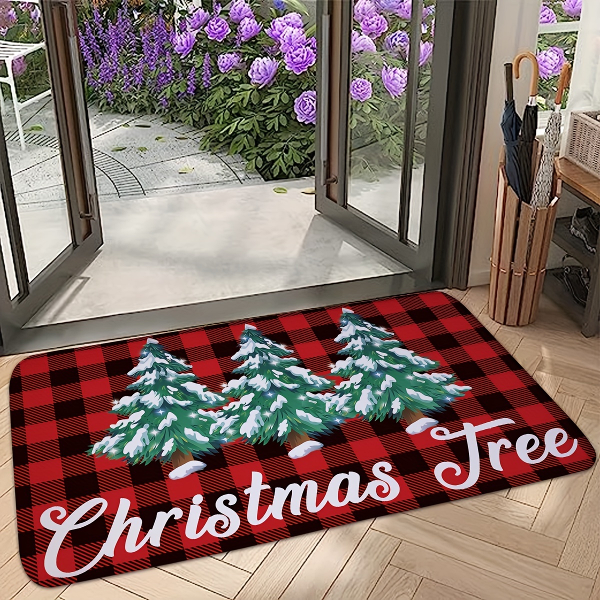 1pc Let It Snow Christmas Non-slip Floor Mat, Flannel Water Absorbent  Anti-skid Rug, Suitable For Doorway Bathroom Indoor/outdoor Holiday  Decoration
