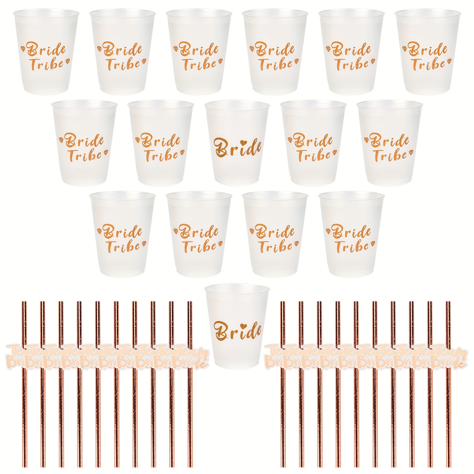 Team Bride To Be Plastic Drinking Cups Rose Gold Paper Straws