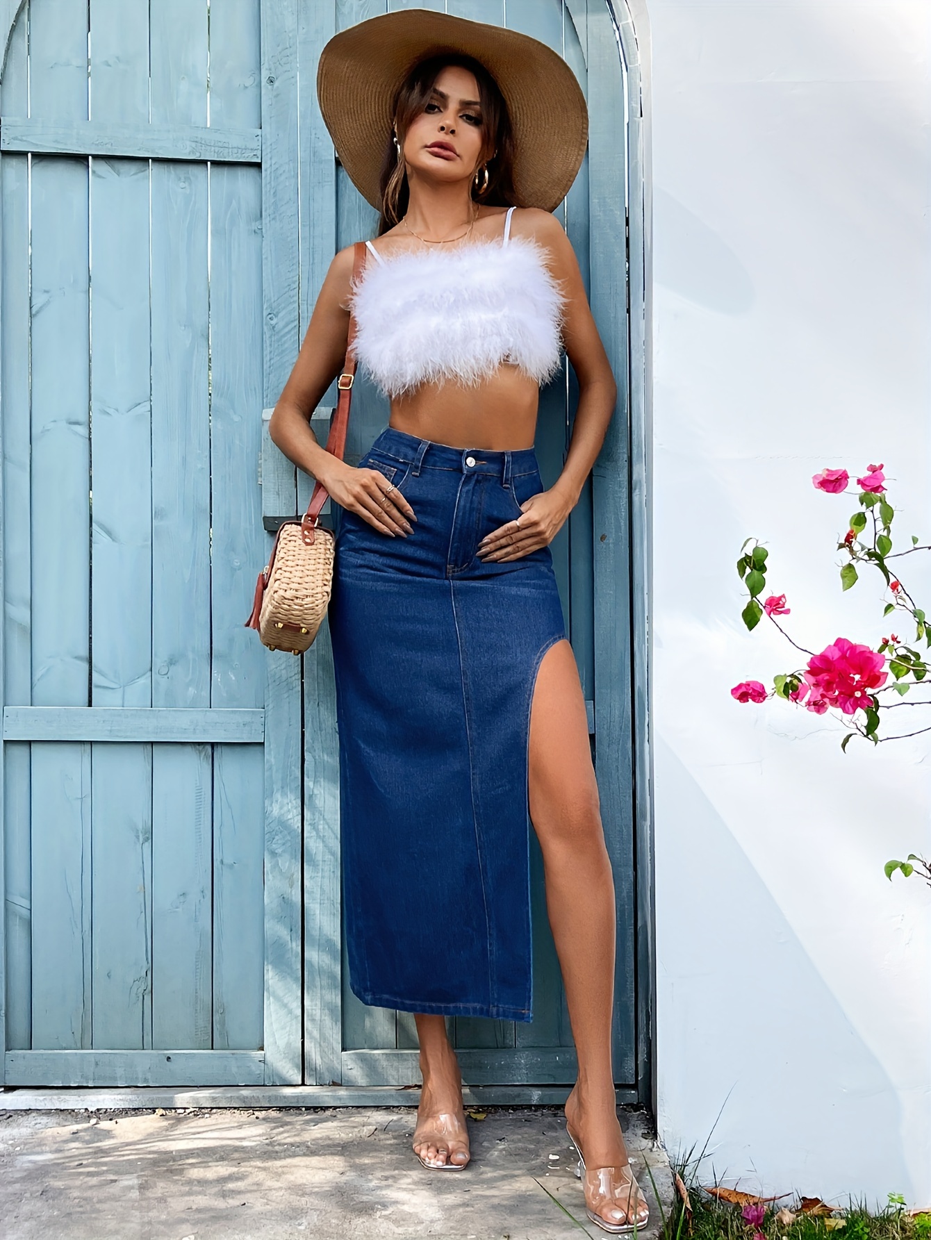 Tight high waisted denim clearance skirt