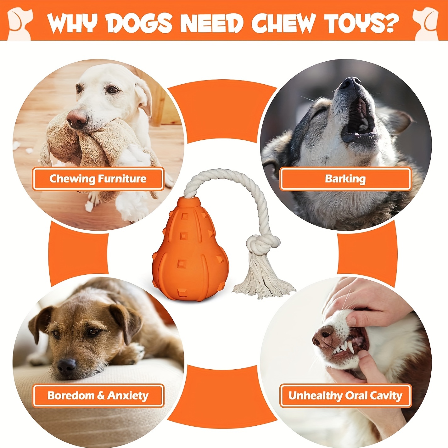 Puzzle Toys for Dogs Puppy Chew Toys IQ Treat Dispensing Dog Toys 3 Holes Food Dispenser Pets Toy for Boredom Tough Teeth Cleaning Natural Rubber