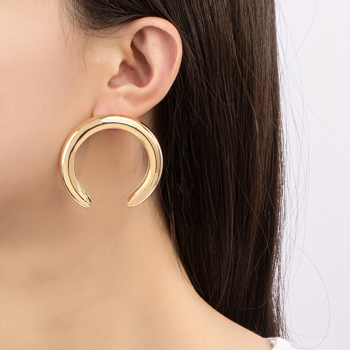 Boucles D'oreilles "Lune" Plaqué Or - Puces Dorées Lune à Zircons