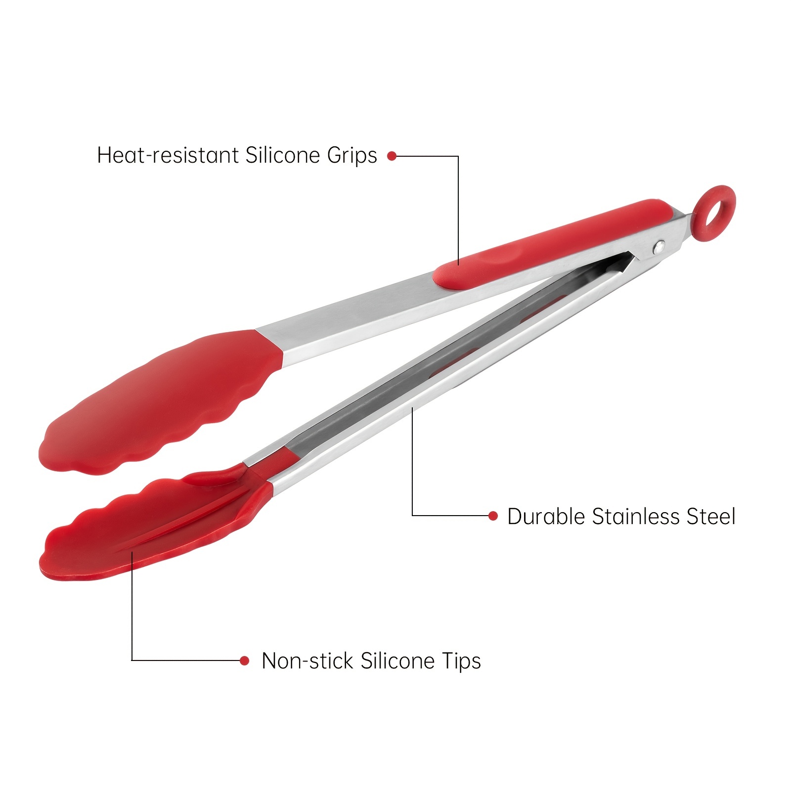 Kitchen Tongs, Stainless Steel with Non-Stick Silicone Tips, Set of 3