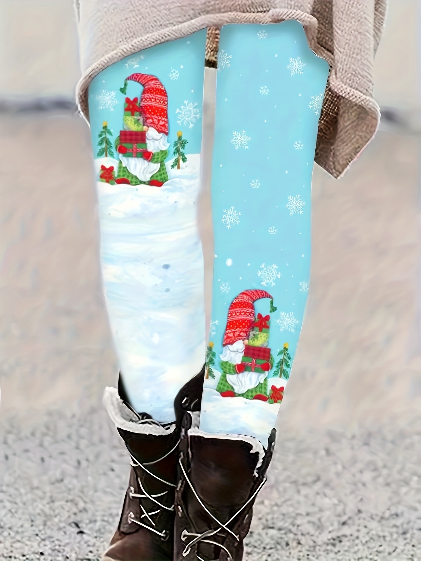 Christmas Print Skinny Leggings Casual Elastic Waist - Temu