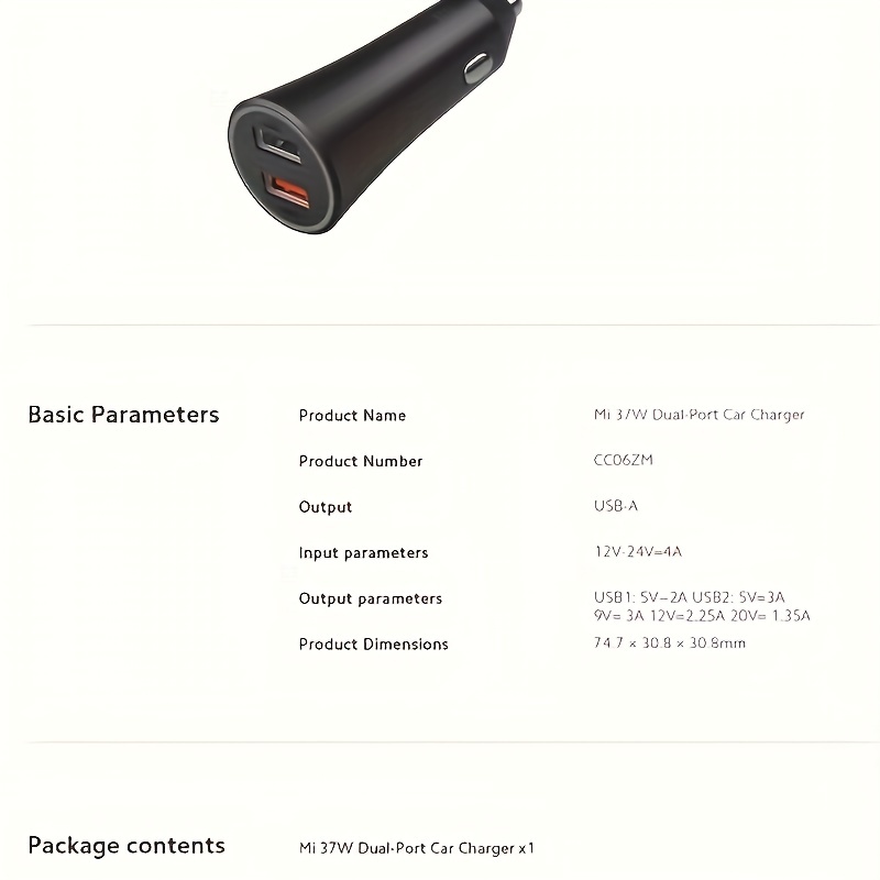 Official Xiaomi Black 37W USB-A Dual Port Car Charger