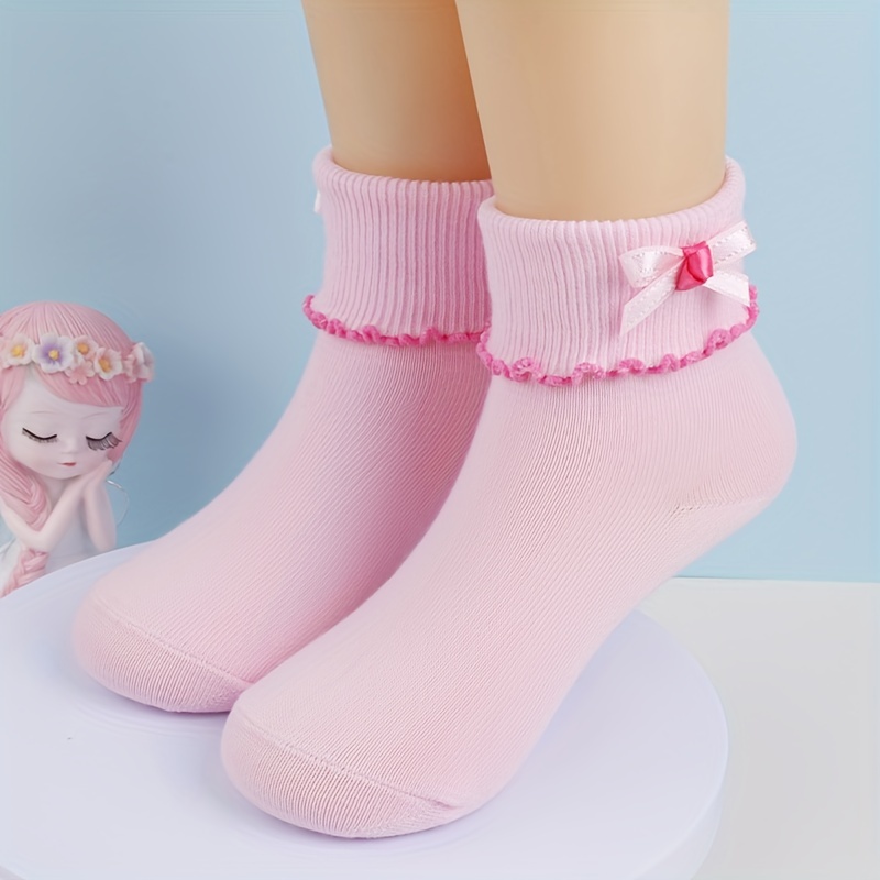 3 Pairs Girls Bowknot Lace Crew Socks