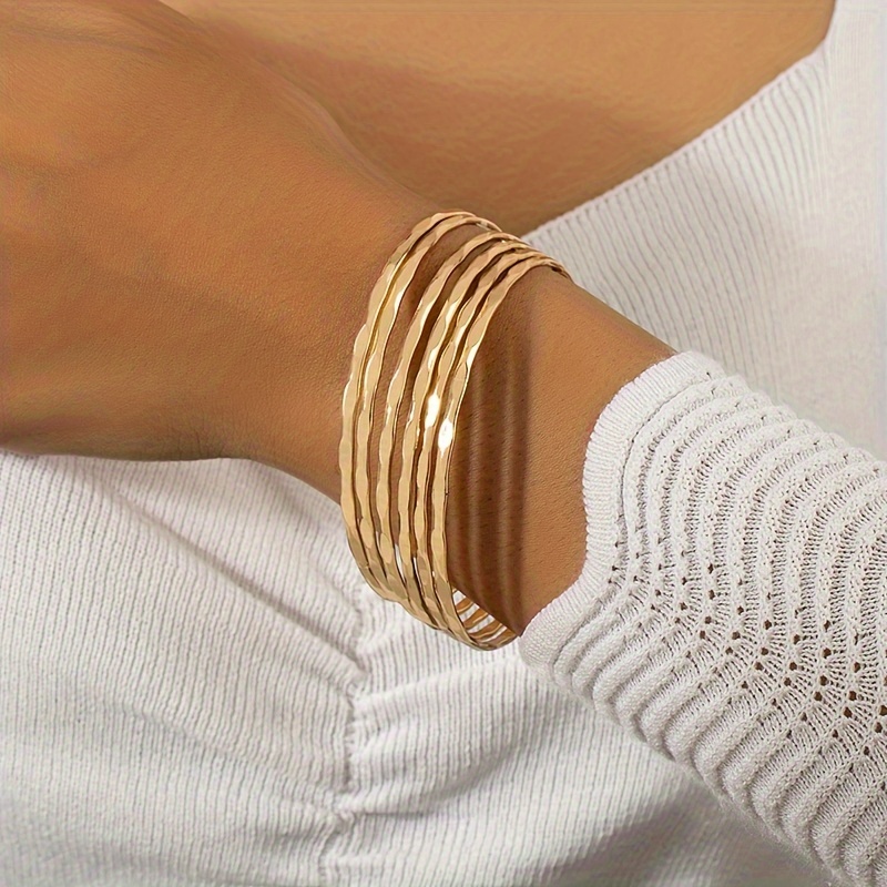 6pcs Gold Bracelets Woman Girl Chain Modern Gold Bangles Arms Hand Bracelet  Set