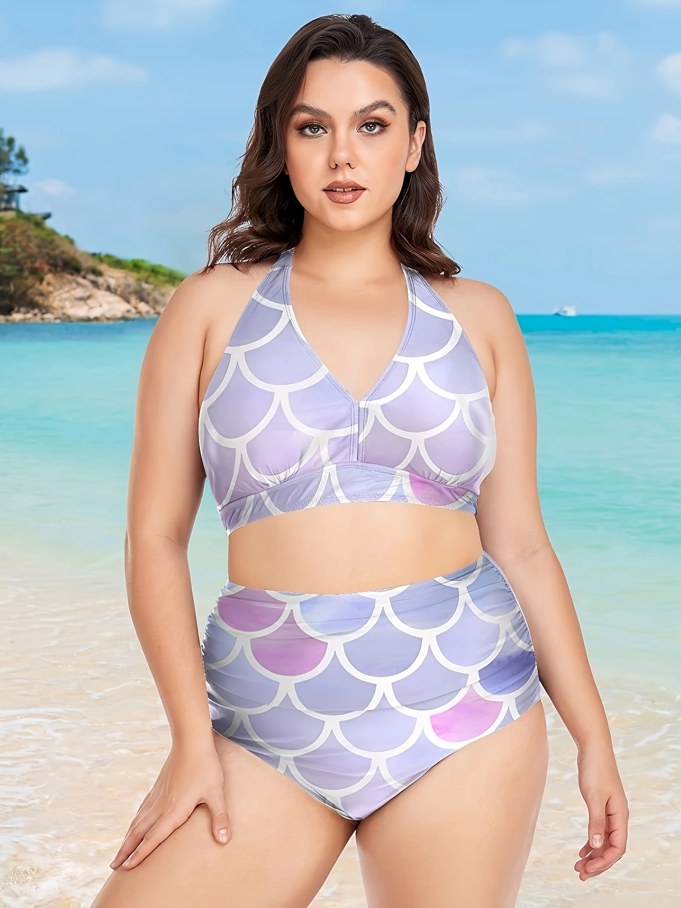 Fish Scales Print Bikini Set Triangle Bra & Bikini Bottom