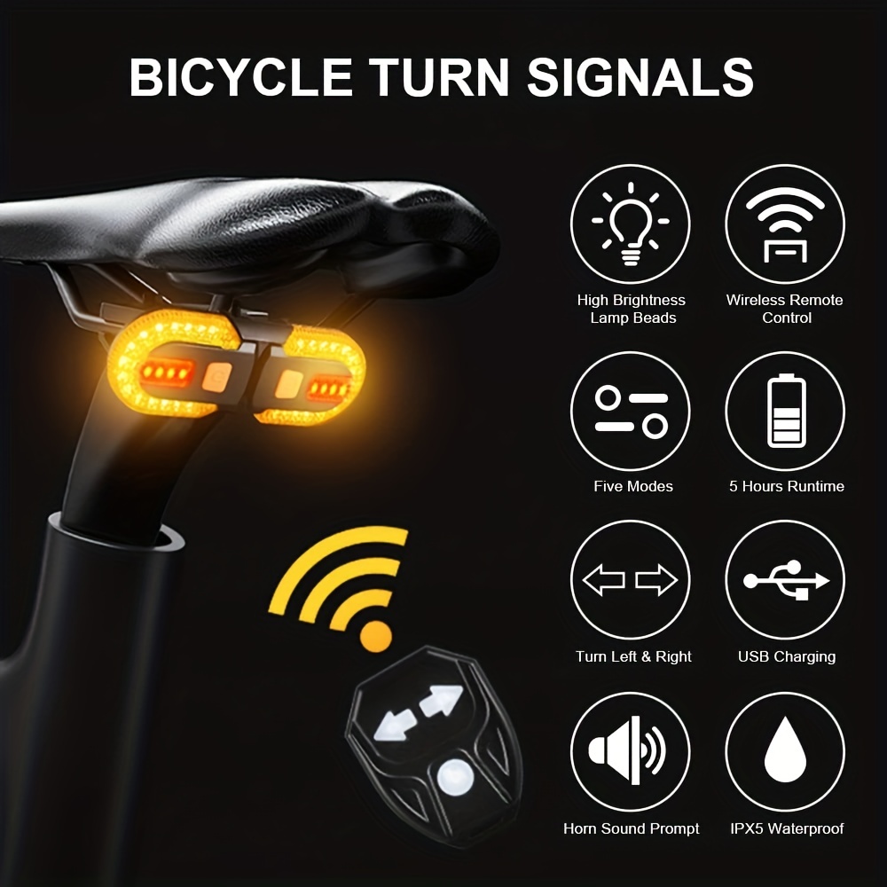 Fahrrad-blinklicht Mit Fernbedienung, Kabellos, Rcklicht Mit Blinker, Fr  Radfahrer, Stroboskoplicht, Sicherheitswarnung, 5 Leuchtmodi