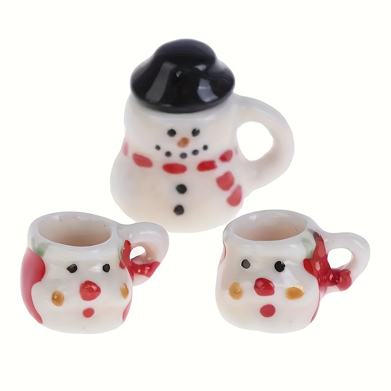 1/12 Miniature Dollhouse Porcelain Mini Teapot Snowman Tea Cup Set