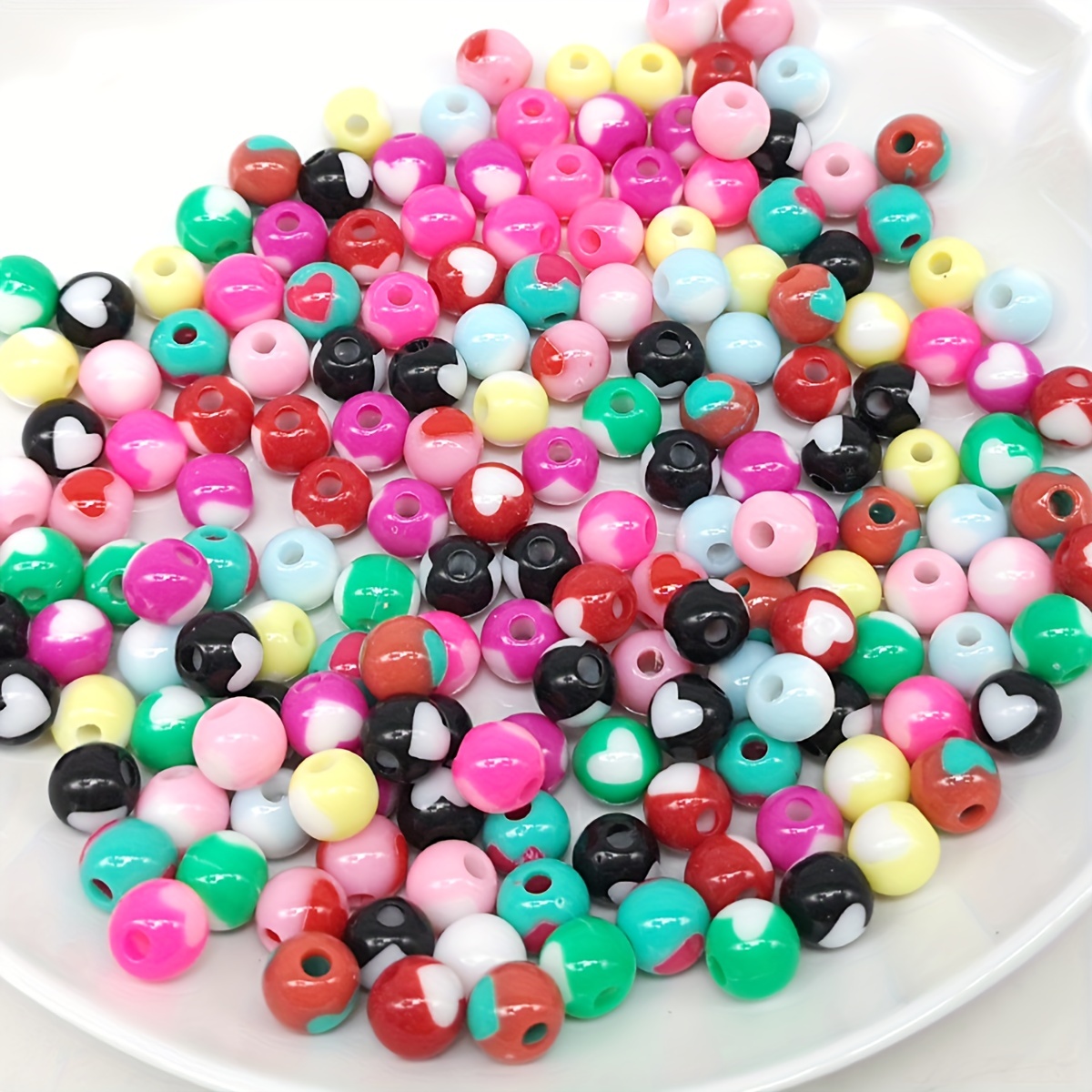 About Mixed Color Love Heart Pattern Acrylic Round Beads For - Temu