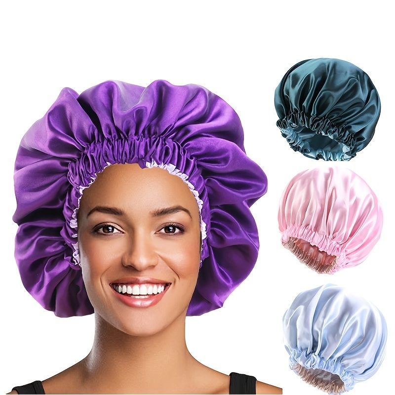 Large Double Layer Satin Bonnet Hair Cap With Stretch Elastic Band Silky  Night Cap Sleeping Cap Shower Cap For Girls And Women - Beauty & Personal  Care - Temu