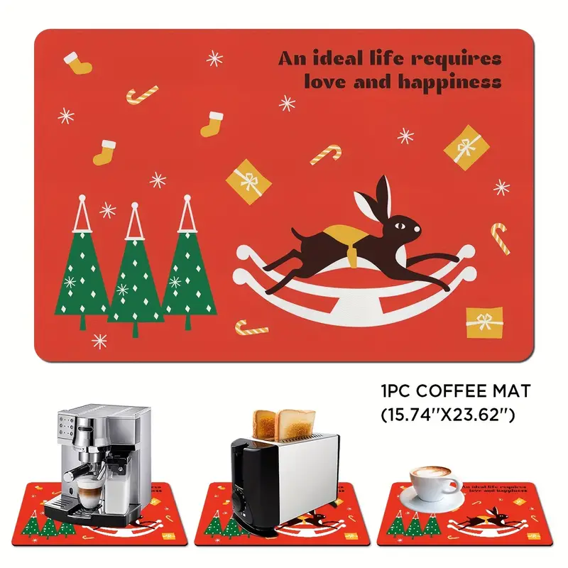 1pc Christmas Coffee Bar Mat, Dish Drying Mat , Absorbent Coffee