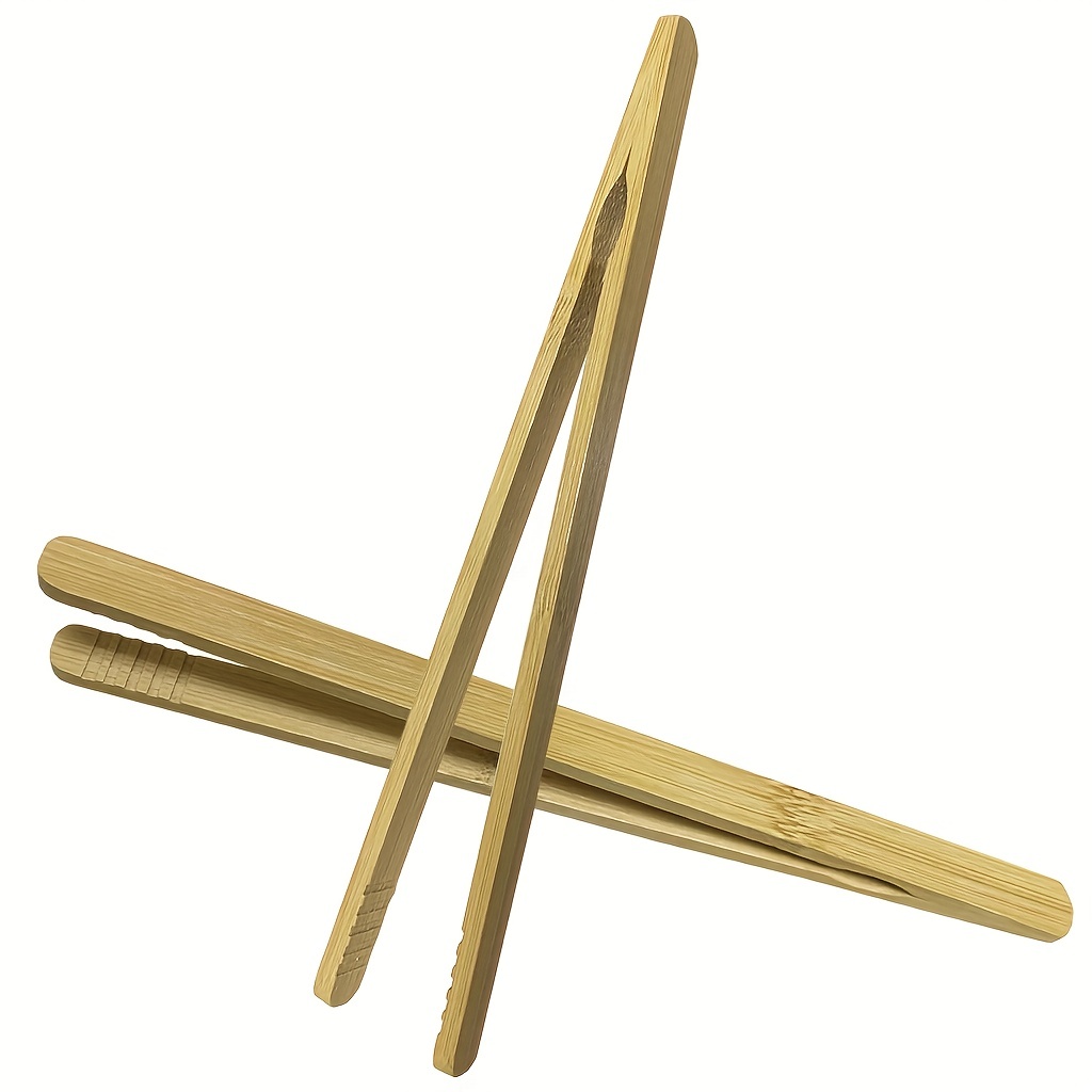Image of 2 Toast Tongs, 7-inch Kitchen Tongs, Cooking Tongs, And Bamboo Tongs For Toasting Bread, Pickles, Tea, Fruits, And Salads.