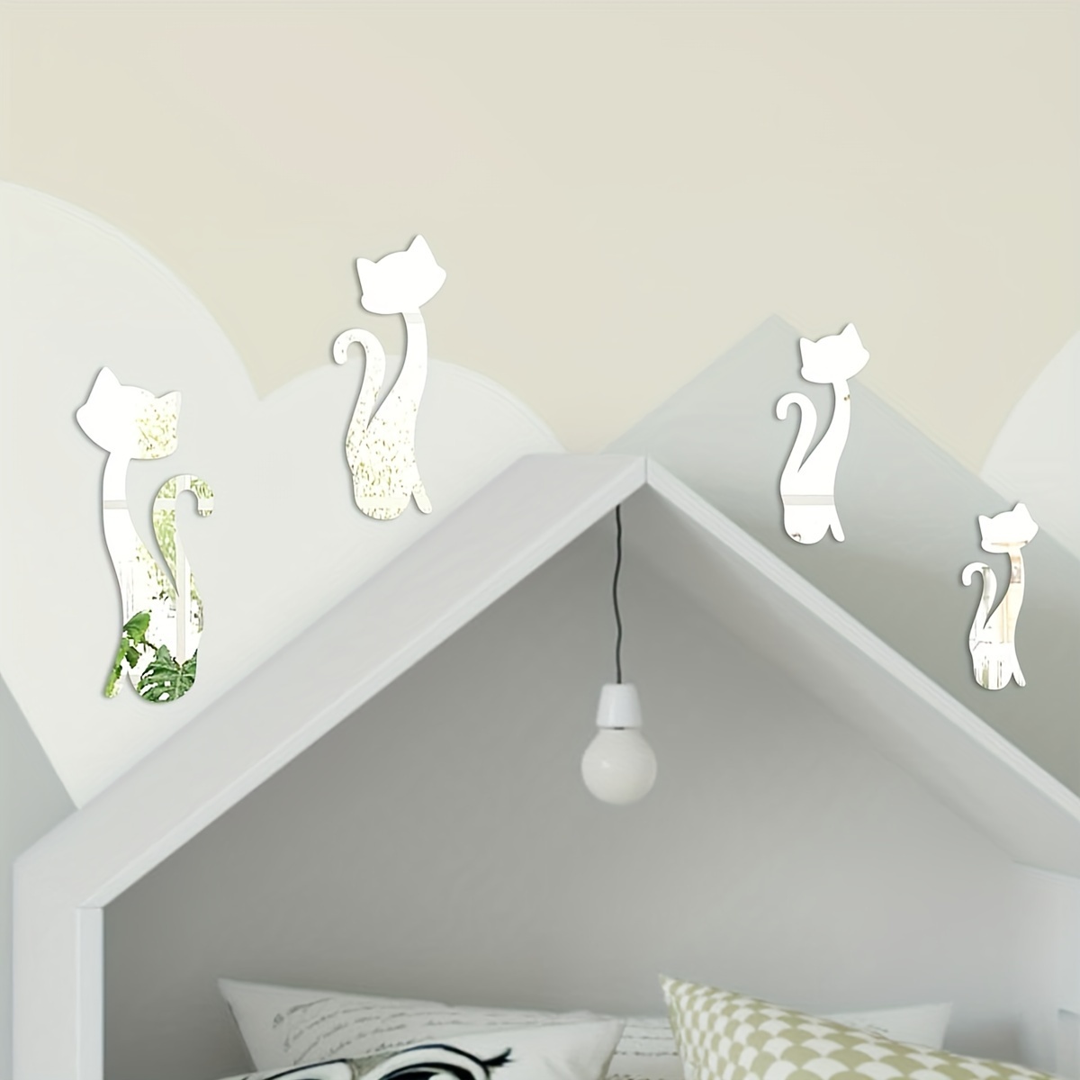 Cute Cat Shaped Mirror Wall Sticker Plastic Mirror Wall - Temu