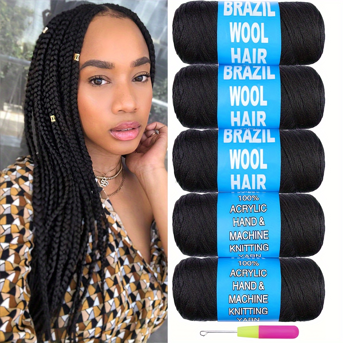 BLUPLE Brazilian Wool Hair 1 Roll Black Acrylic Yarn for  African Hair Braiding Sengalese Twisting Jumbo Braids/Crochet Faux  Locs/Wraps/Dreadlocks : Beauty & Personal Care