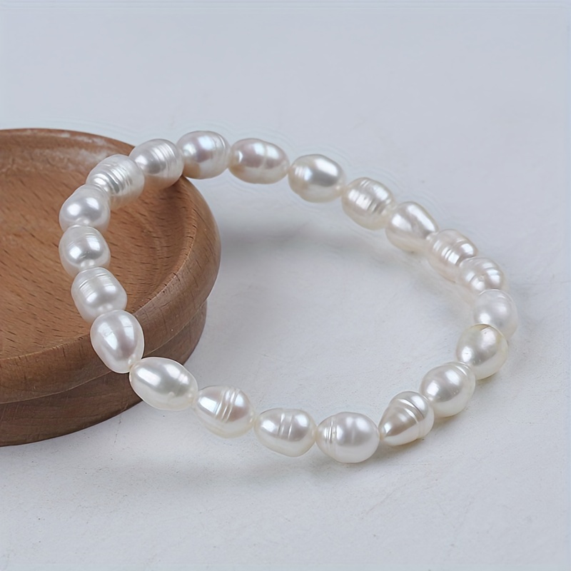

7-8mm White Freshwater Pearl Elastic Rope Bracelet Ladies Dainty Bracelet Hand Jewelry Gift
