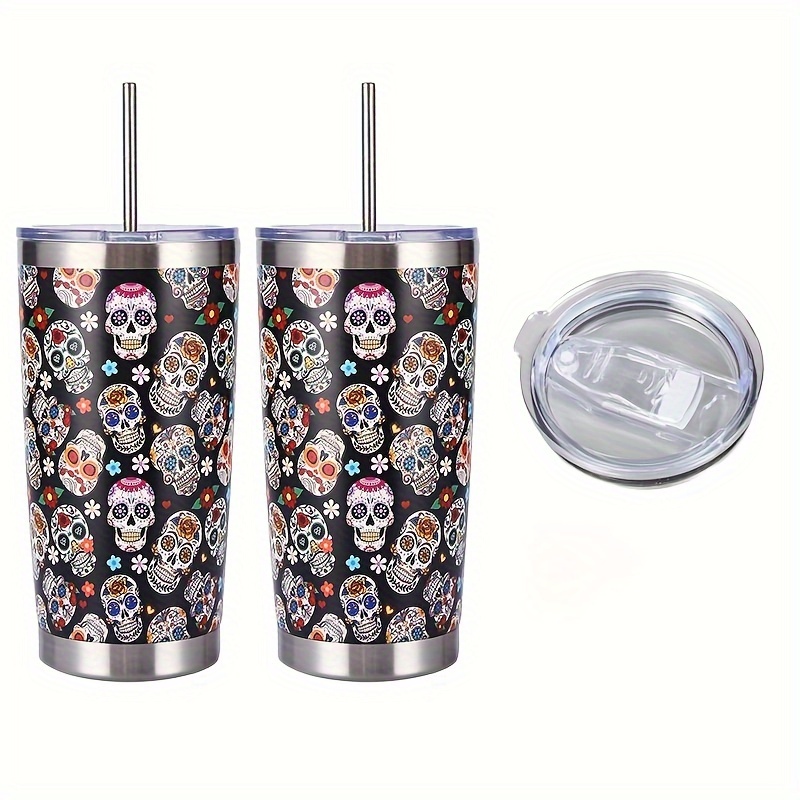 Flower Skull Tumbler With Lid And Straw, Stainless Steel Insulated Water  Bottle With Handle, Portable Drinking Cups, For Car, Home, Office, Summer  Drinkware, Travel Accessories, Birthday Gifts, Halloween Gifts, Day Of The