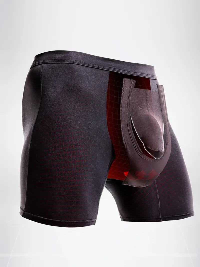 3PCS Mens Long Boxer Briefs Sport Underwear Set Separate Scrotum Balls Pouch