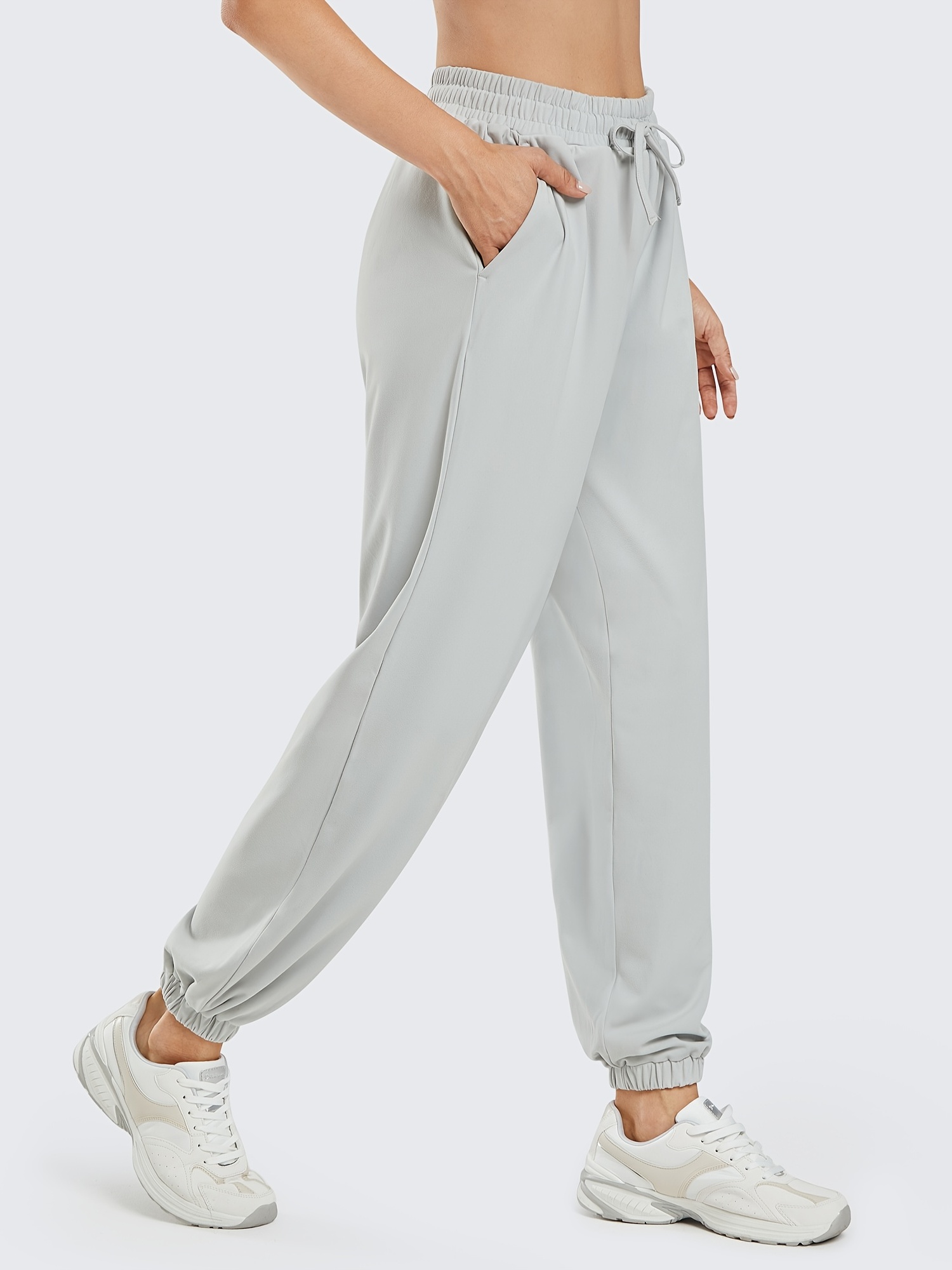Women Sport Pants Solid Color Elastic High Waisted Sweatpant Comfy Trousers  Lightweight Joggers Pants with Pockets