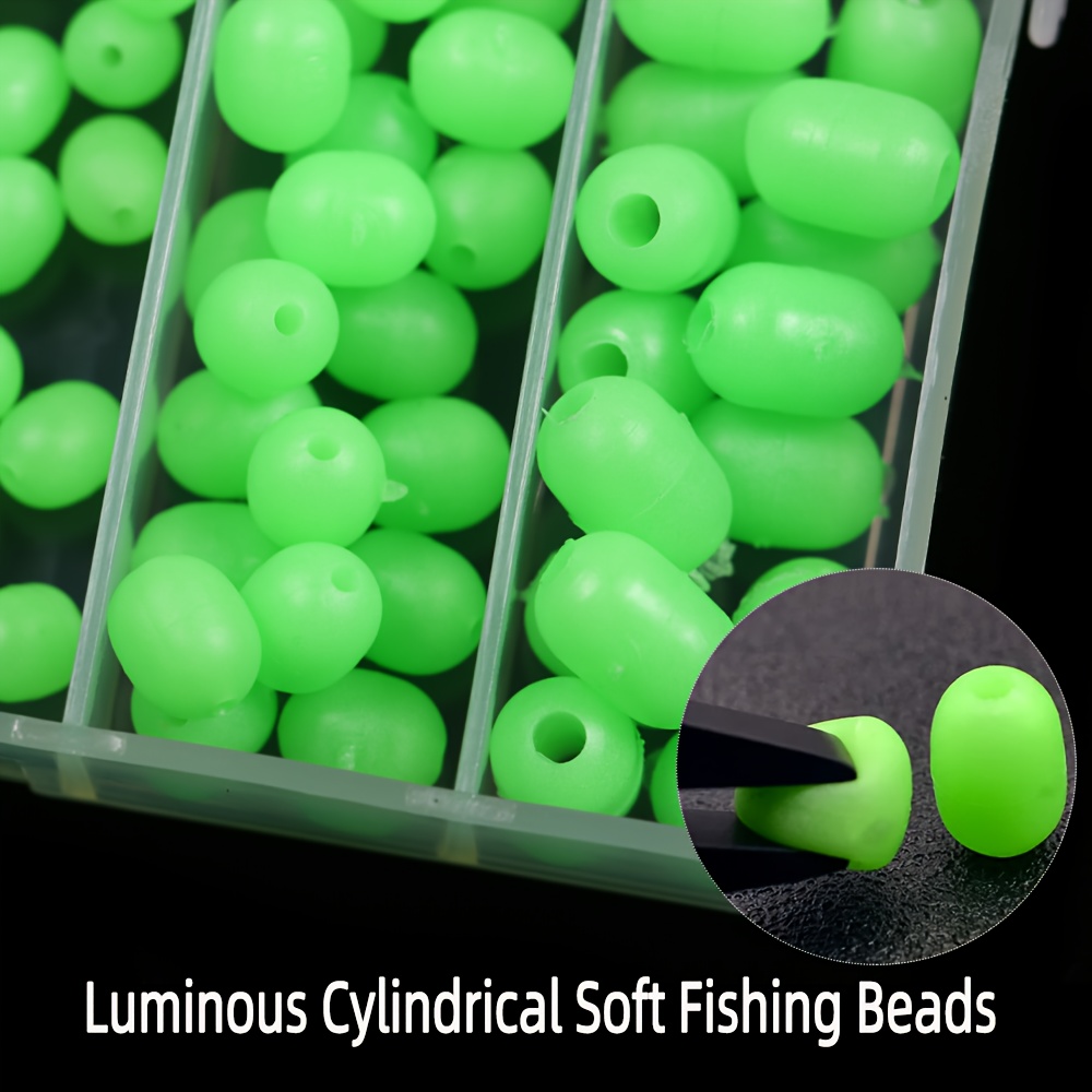 100pcs/box Luminous Cylindrical Soft Fishing Beads, Rubber Stopper Beads  For Sabiki Rigs, Fishing Tackle