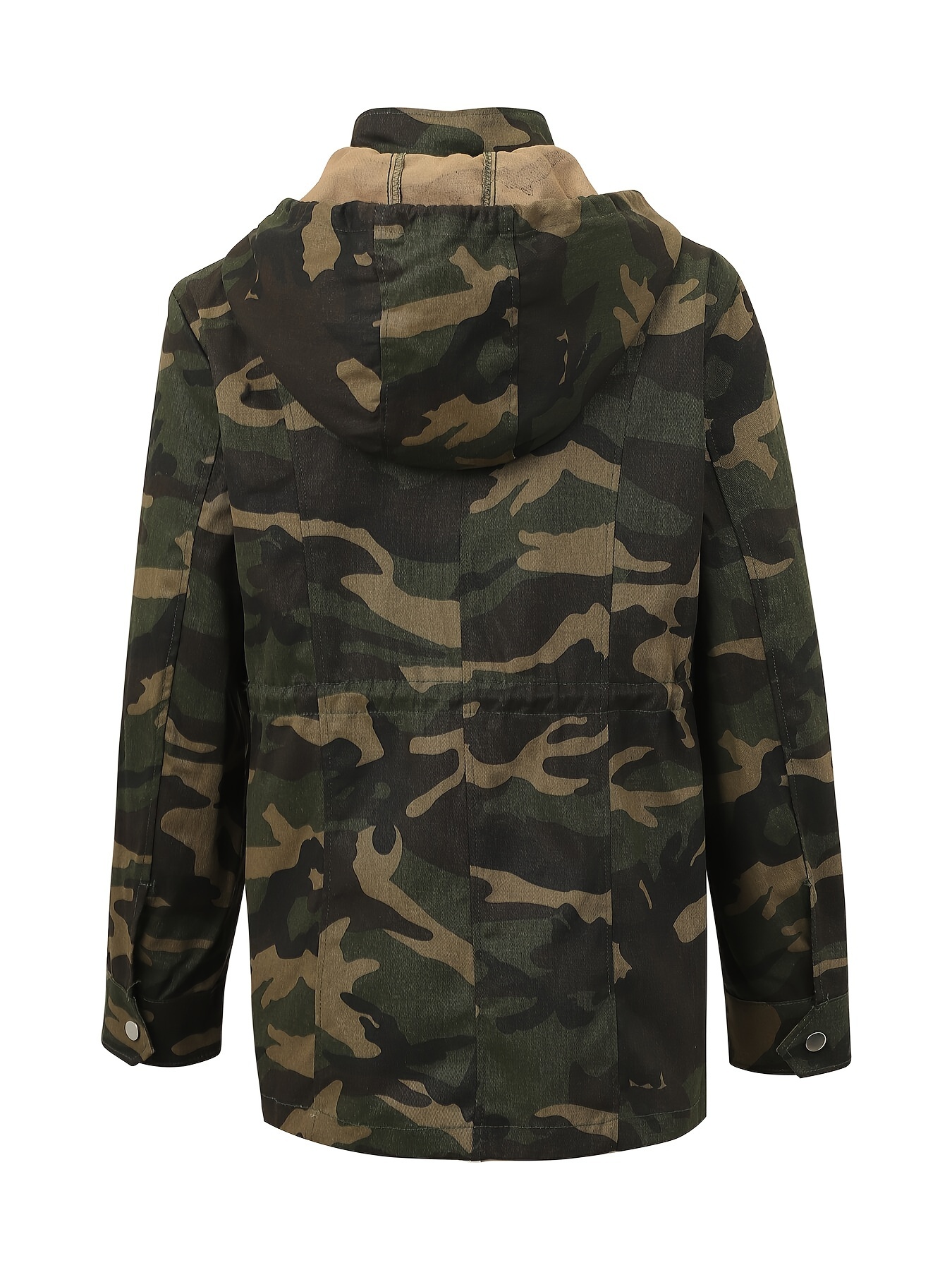 camouflage print zipper front jacket casual flap pockets drawstring long sleeve hooded jacket for spring fall womens clothing