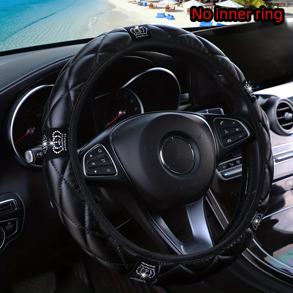

Small Crown Artificial Diamond Glitter Soft Pu Leather Non-slip No Inner Ring Car Steering Wheel Cover Suitable For 37-38cm Steering Wheel