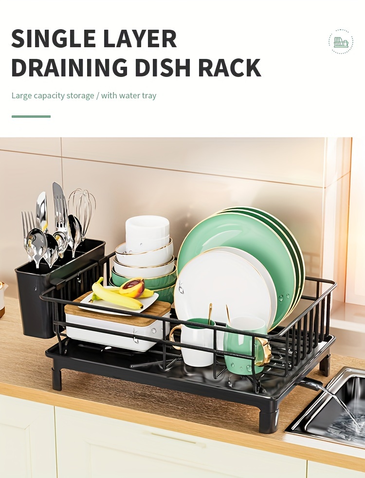 Dish Drying Rack Countertop Dish Rack Dish Organizer Shelf Iron Wire Dish  Dryer Dish Rack Large Capacity with Dish Drainer Chopstick Utensil Holder  for Kitchen Home Dish Bowl Cups Chopsticks Storage 