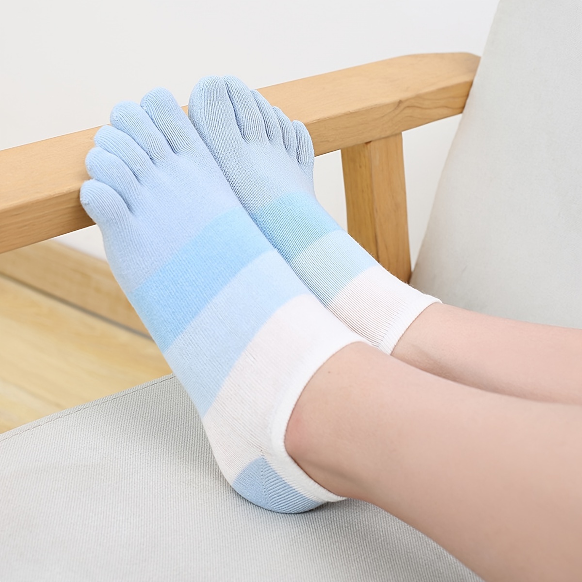 Soft Breathable Five Toe Socks Colorblock Cotton Ankle Socks - Temu