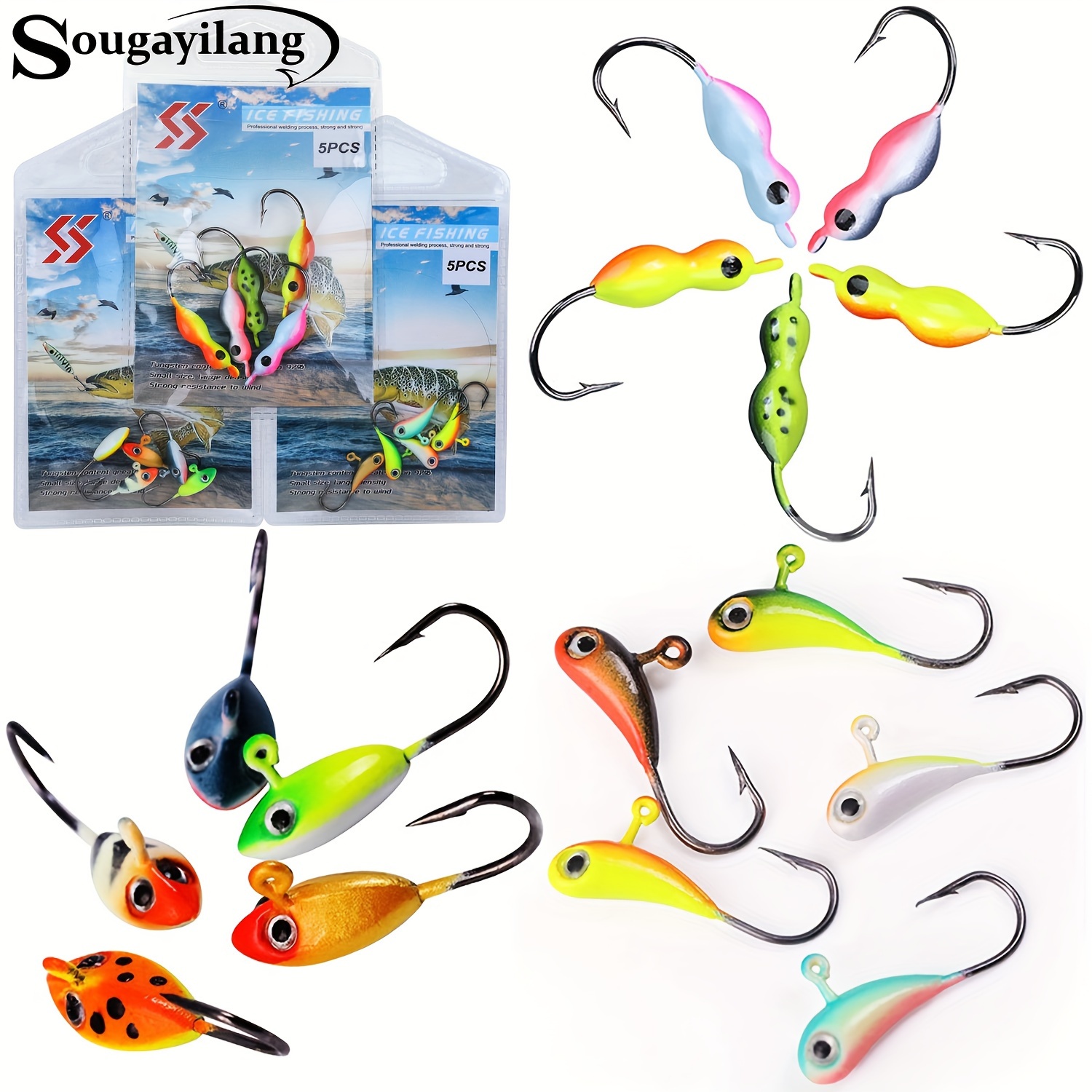 Sougayilang Ice Fishing Jigs with Treble Hook Jig Heads Fishing Lures for  Walleye Winter ice Jigging 