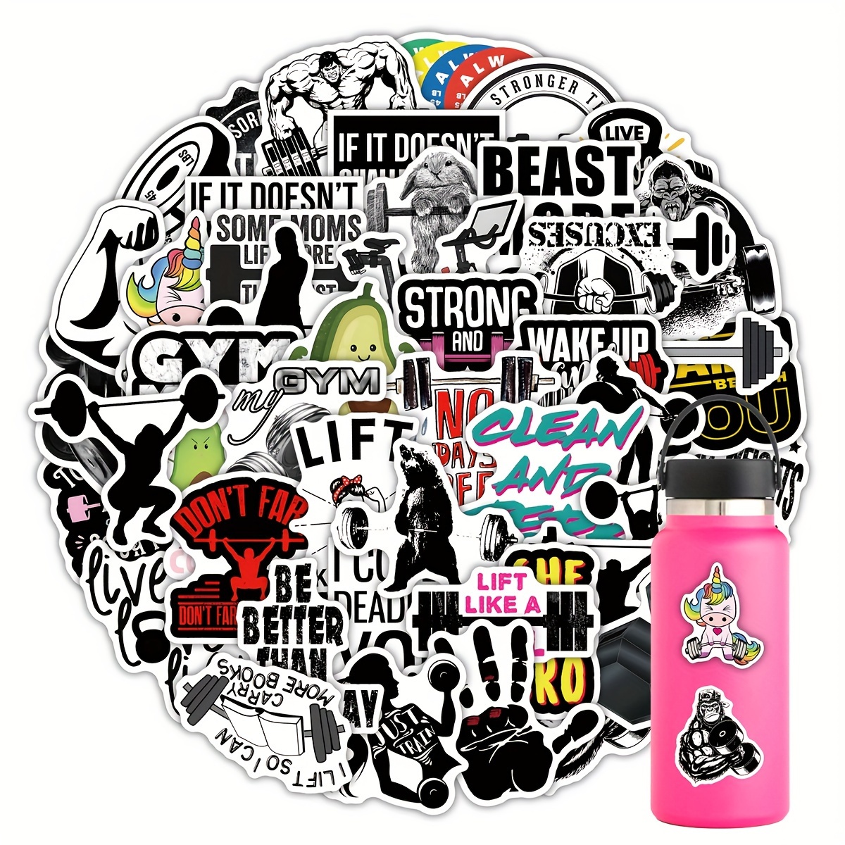 Image of 50pcs Work Out Stickers Vinyl High Quality Sports Stickers ,journaling,laptop,bumper,skateboard,water Bottles,computer,phone,cartoon,hard Hat,car Stickers And Decals